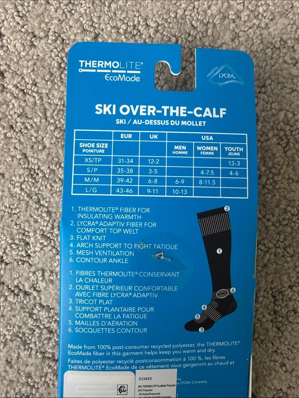 Columbia Thermolite Base Over the Calf Ski Socks Winter Outdoor Gear Size M NEW